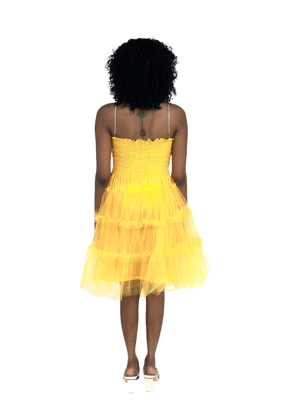 Yellow Sleeveless Tiered Mini Dress