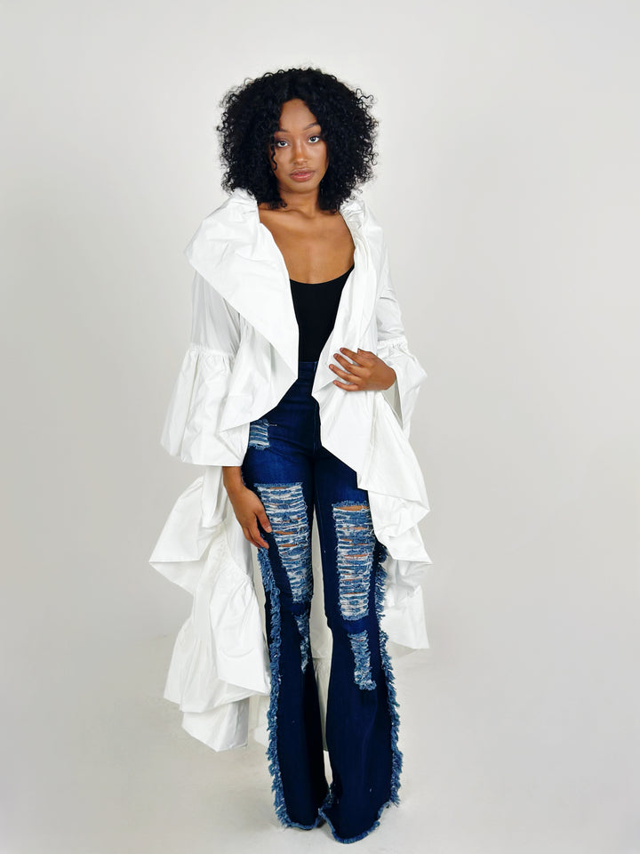 White Flutter Sleeve Coat