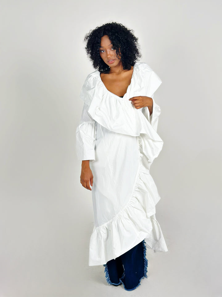 White Flutter Sleeve Coat