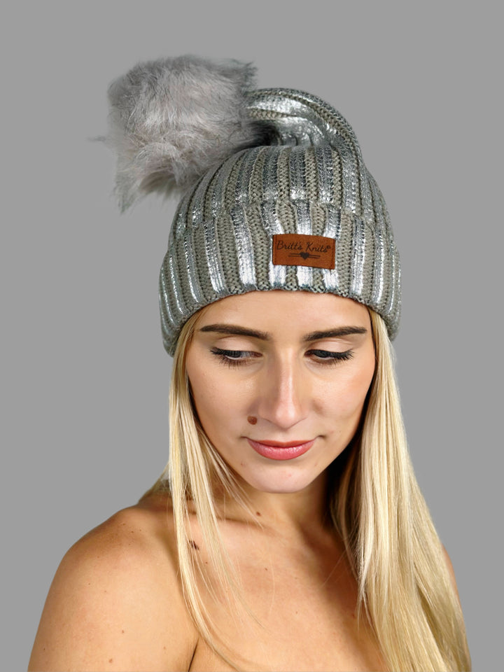 Silver Britt's Knits Pom Hat