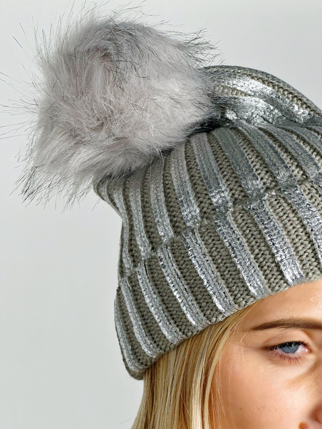 Silver Britt's Knits Pom Hat