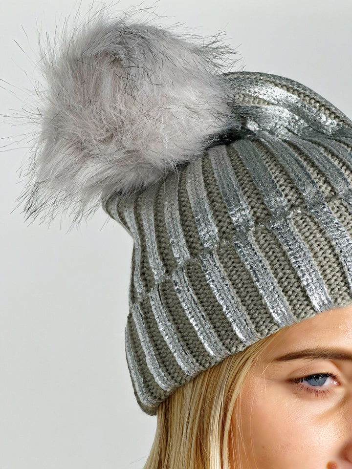 Silver Britt's Knits Pom Hat