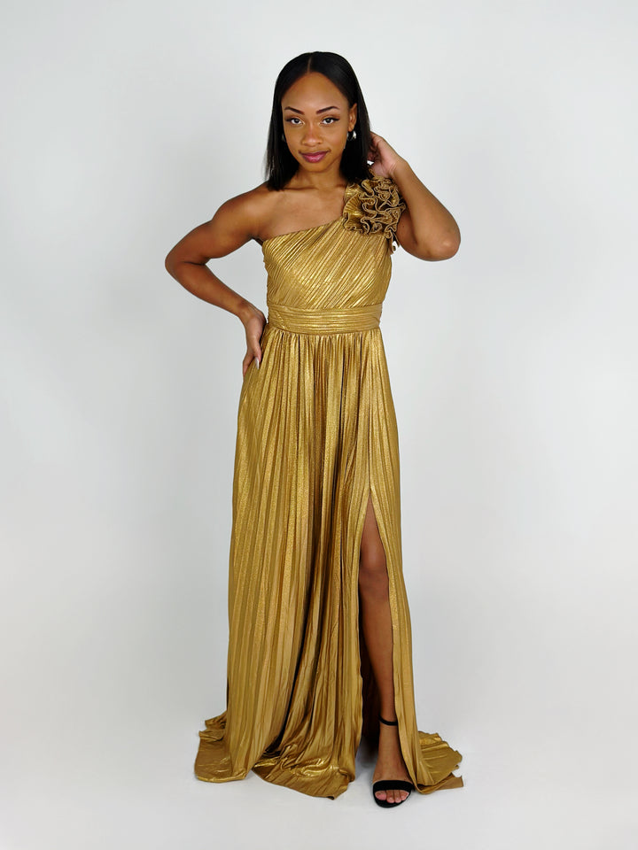 Gold One Shoulder Maxi Dress