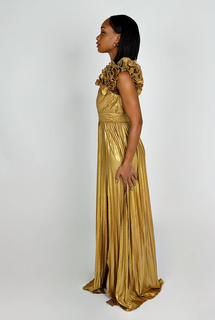 Gold One Shoulder Maxi Dress