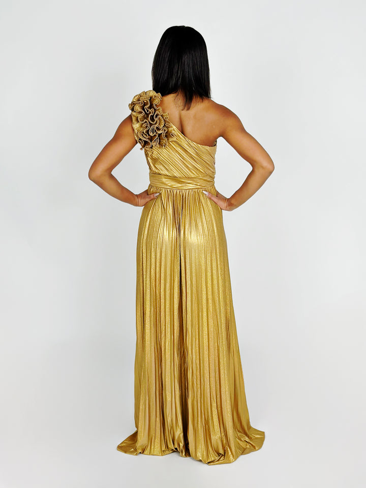 Gold One Shoulder Maxi Dress