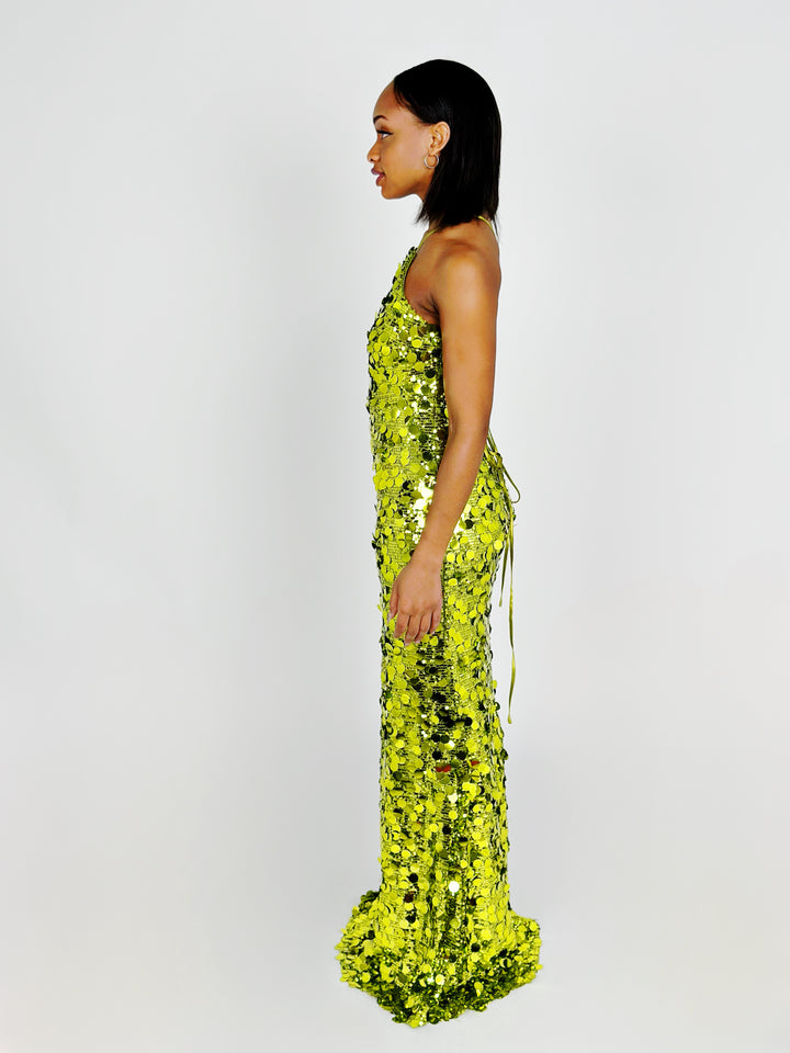 Chartreuse Sequin Maxi Dress