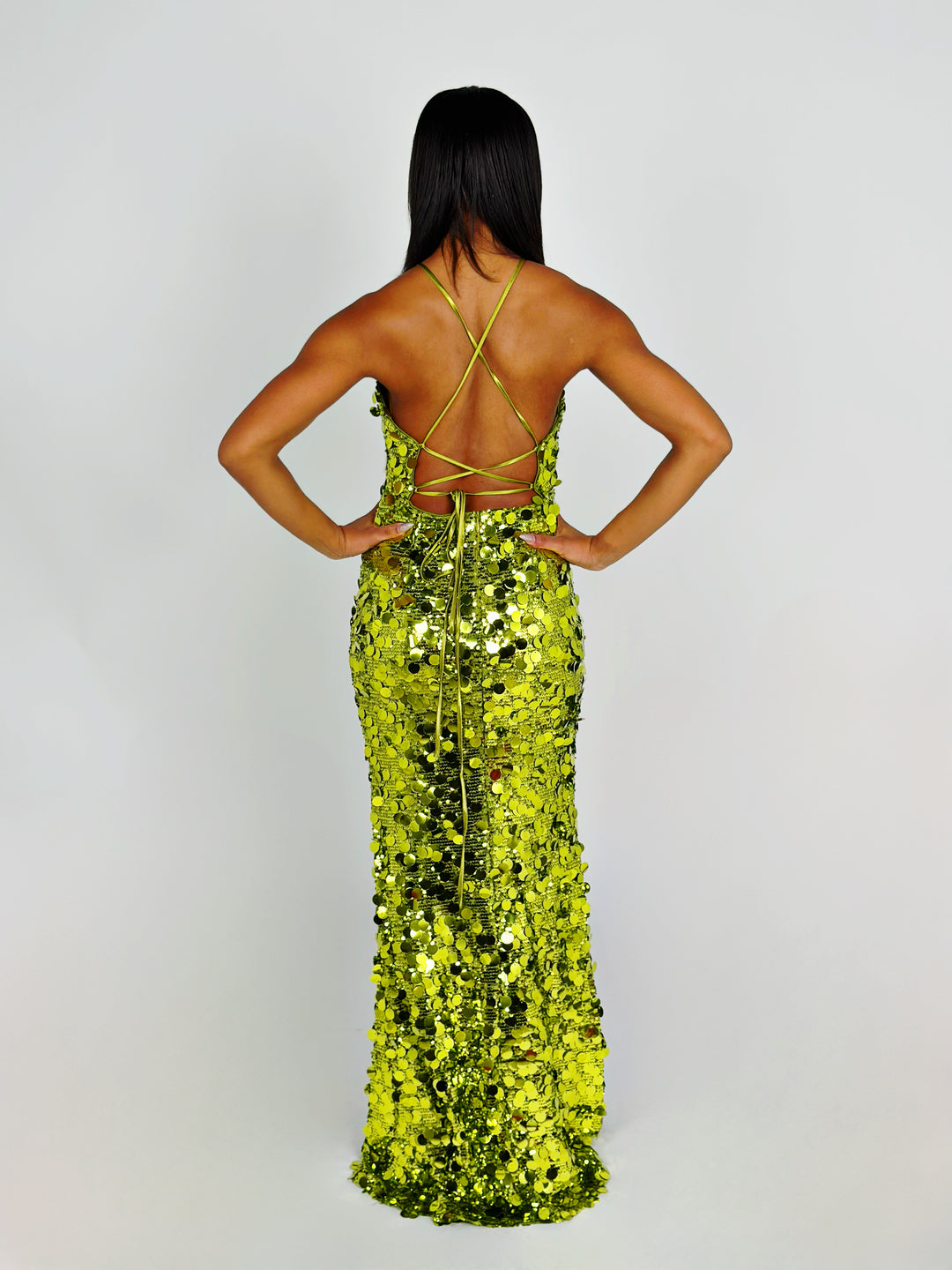 Chartreuse Sequin Maxi Dress