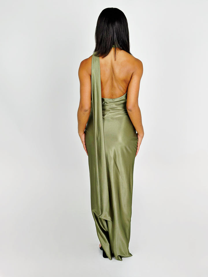 Olive Halter Neck Maxi Dress