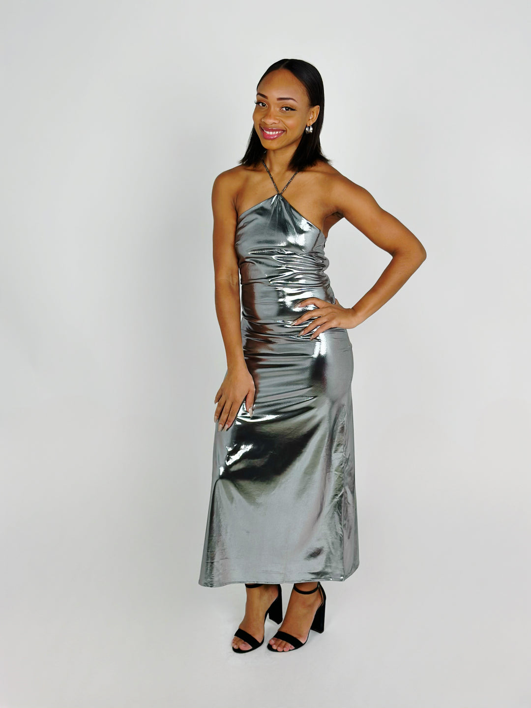 Silver Metallic Midi Dress