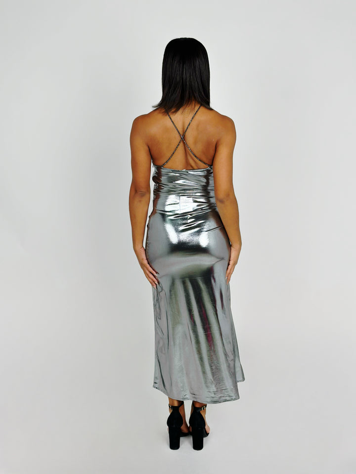 Silver Metallic Midi Dress