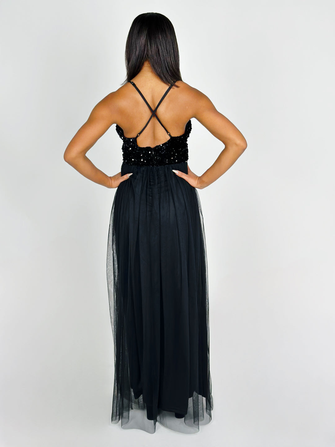 Black Mesh Maxi Dress