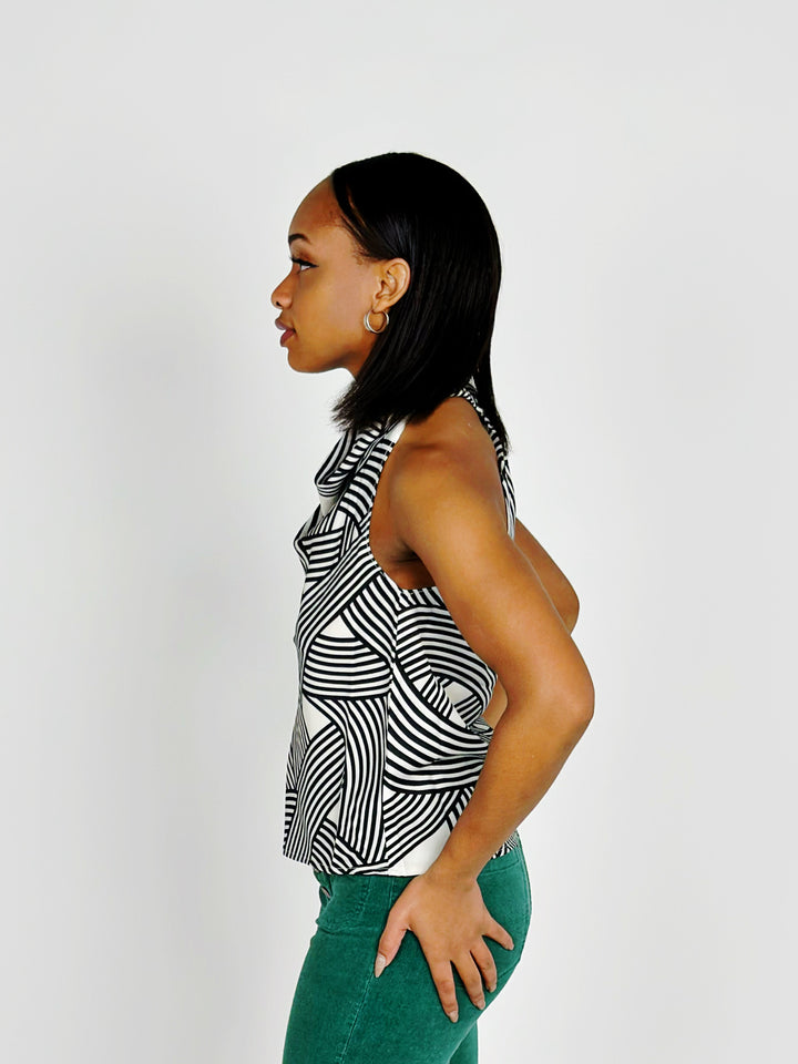 Black And White Printed Sleeveless Top