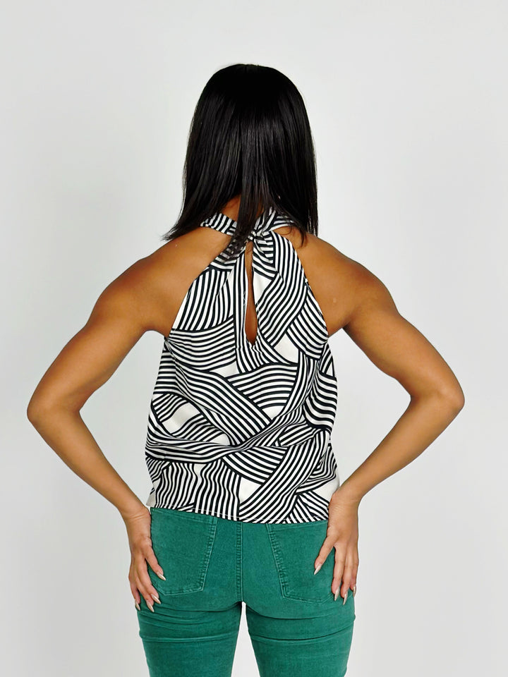 Black And White Printed Sleeveless Top