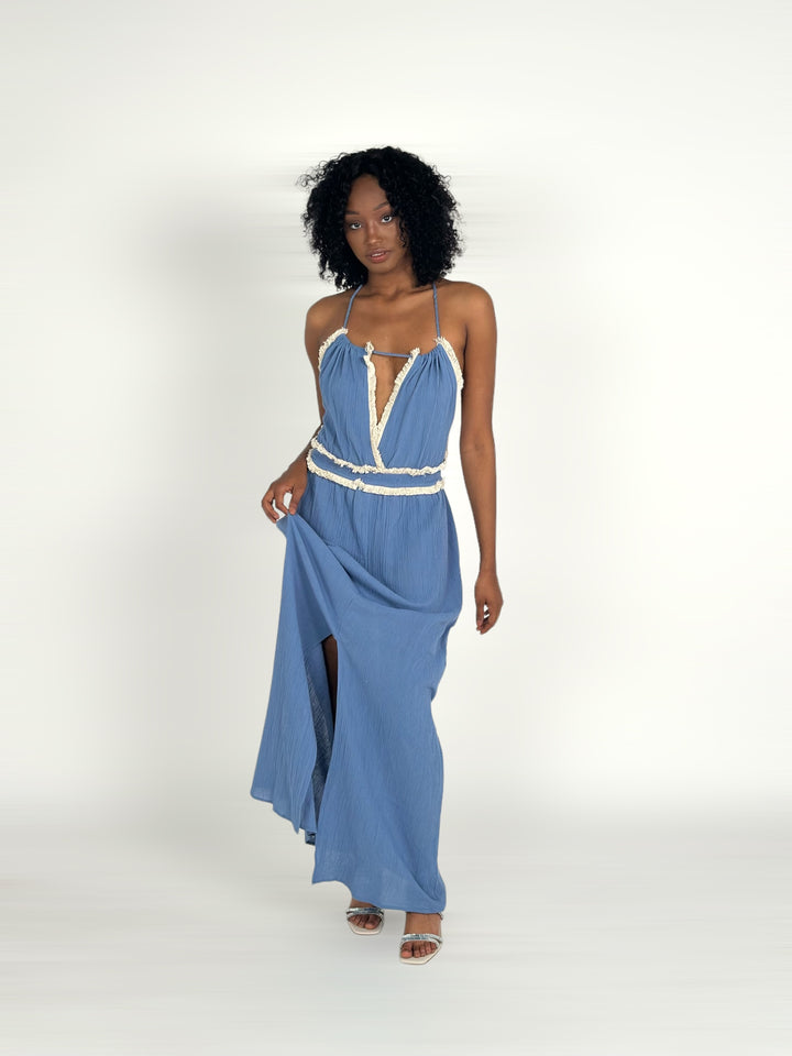 Blue Maxi Halter Dress