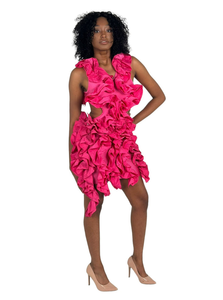 Pink Backless Ruffle Dress