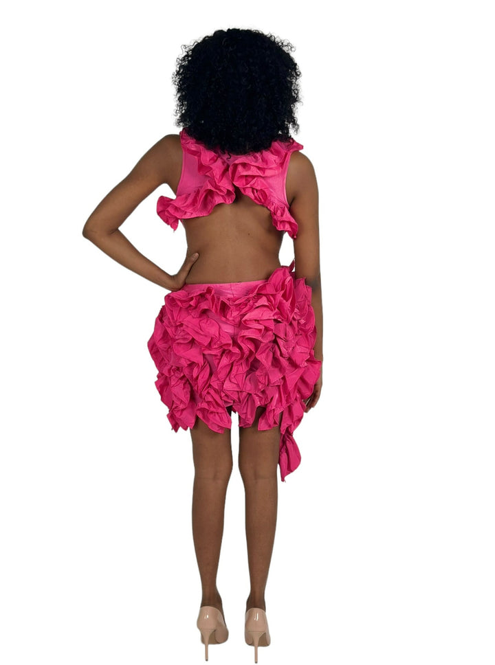 Pink Backless Ruffle Dress
