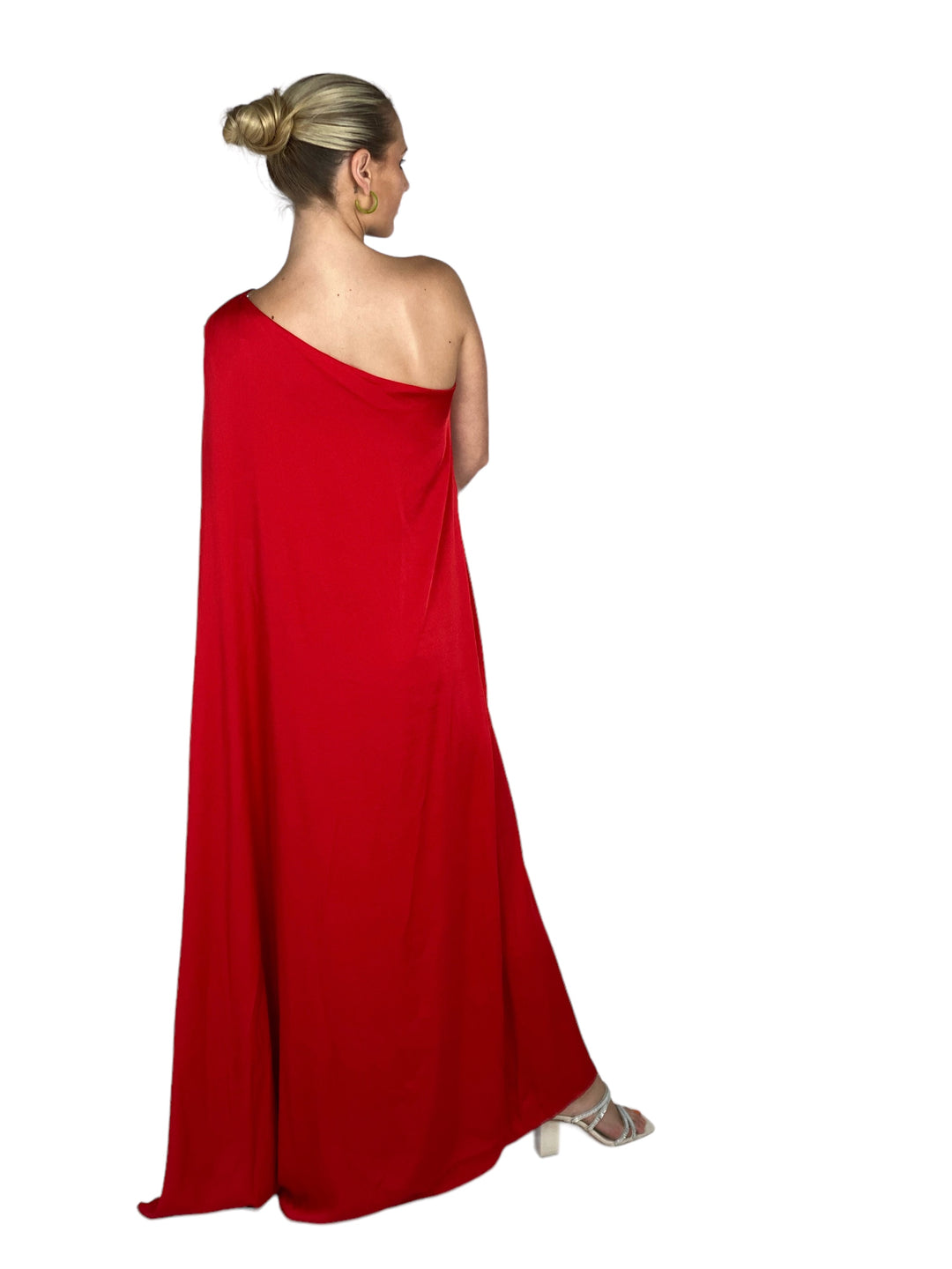 Red One Shoulder Cape Maxi Dress