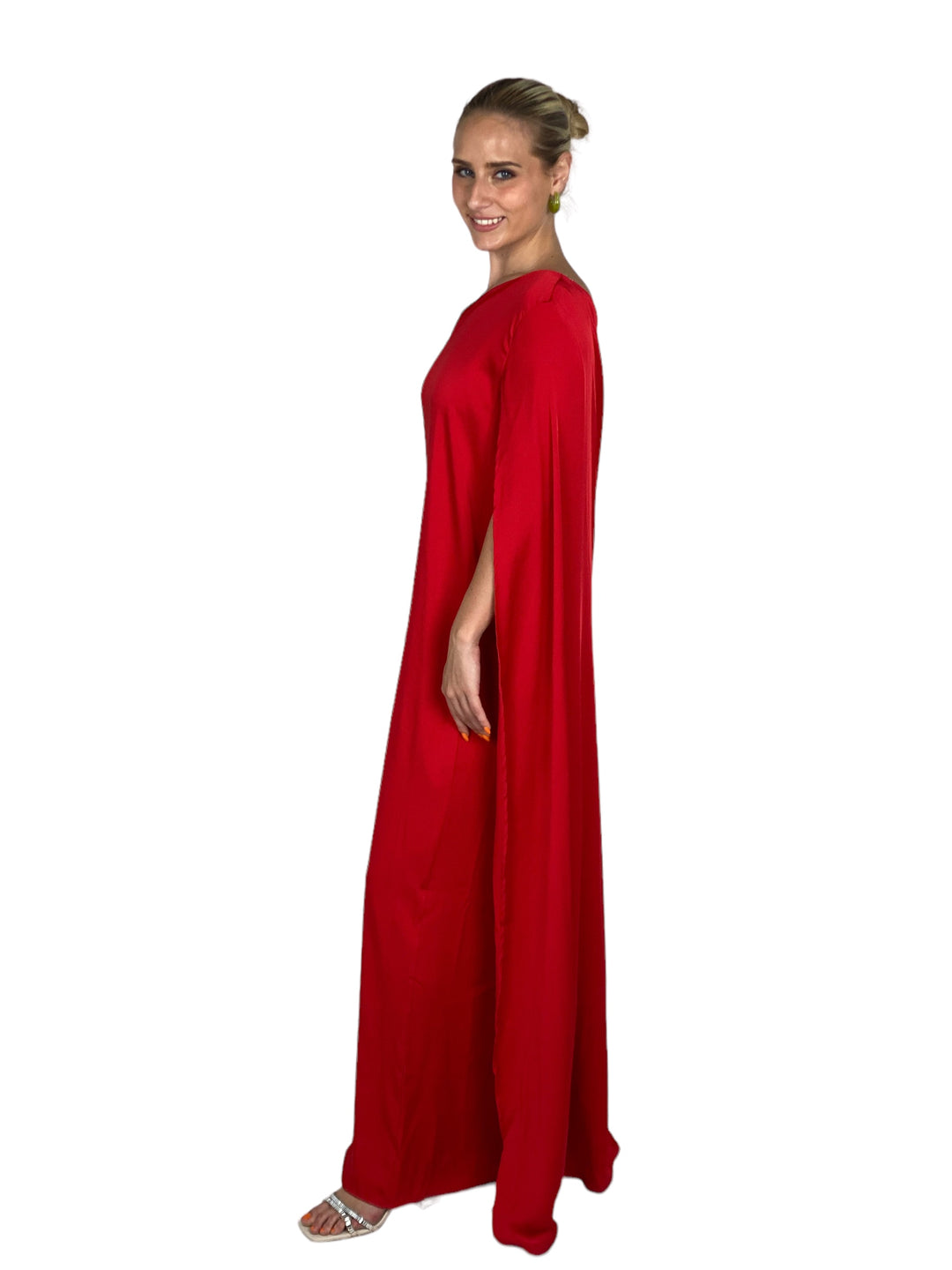 Red One Shoulder Cape Maxi Dress