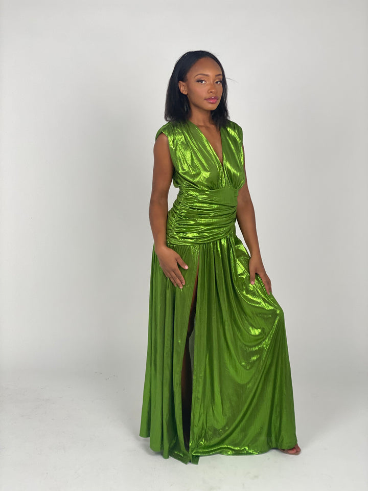 Green Metallic Maxi Dress