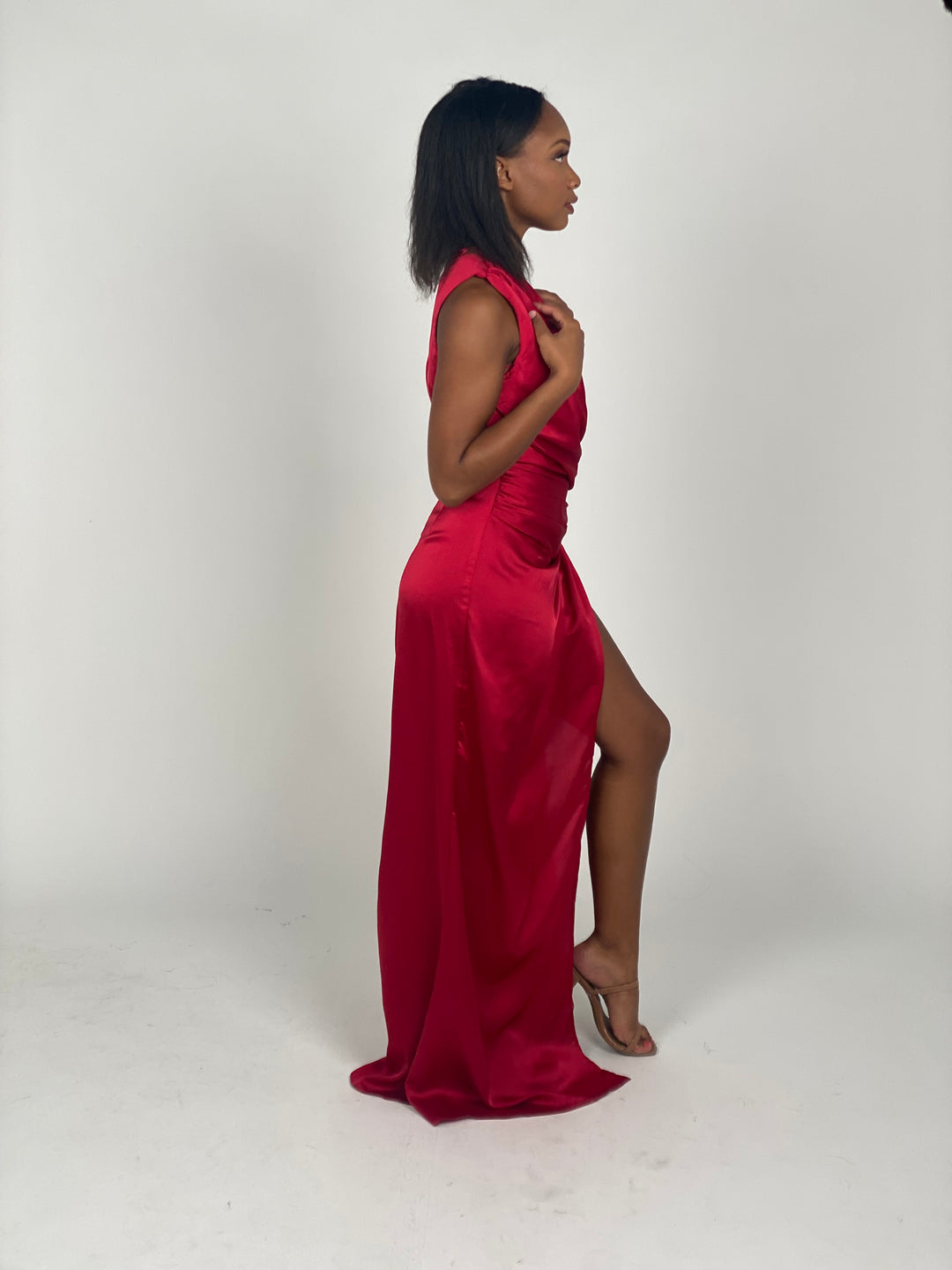 Red Satin Maxi Dress