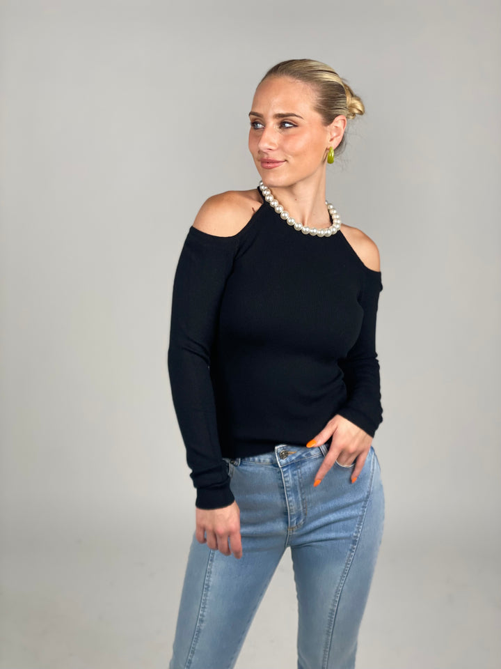 Black Cold Shoulder Sweater