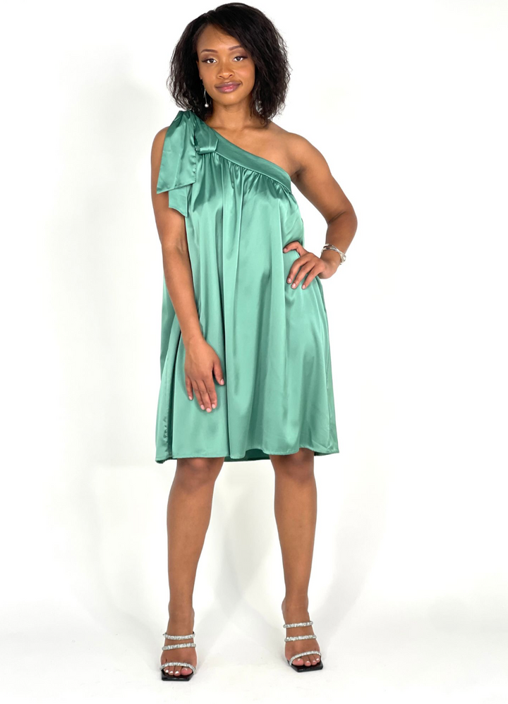 Green Self-Tie One Shoulder Dress