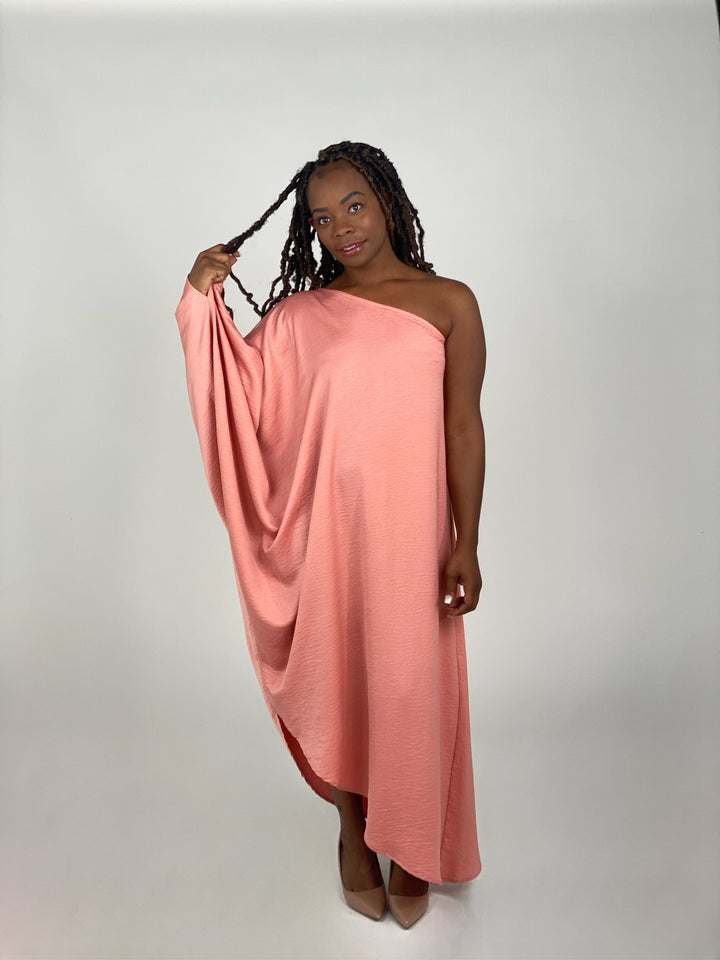 Peach Asymmetrical One Sleeve Dress