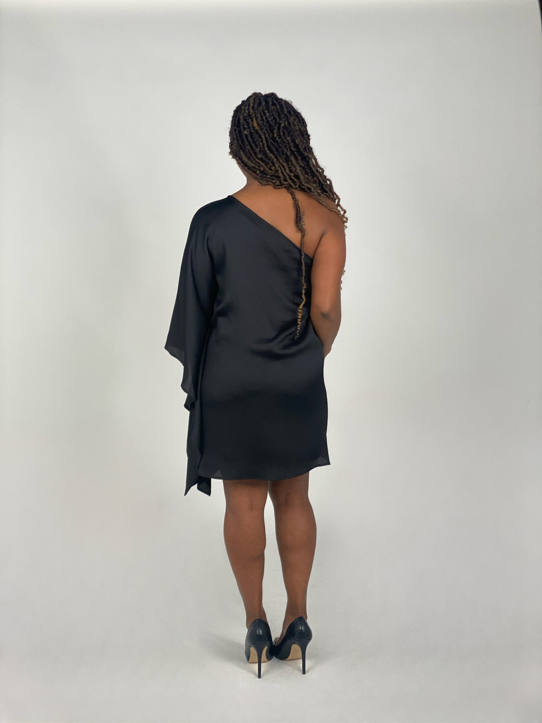 Black Asymmetrical One Sleeve Dress