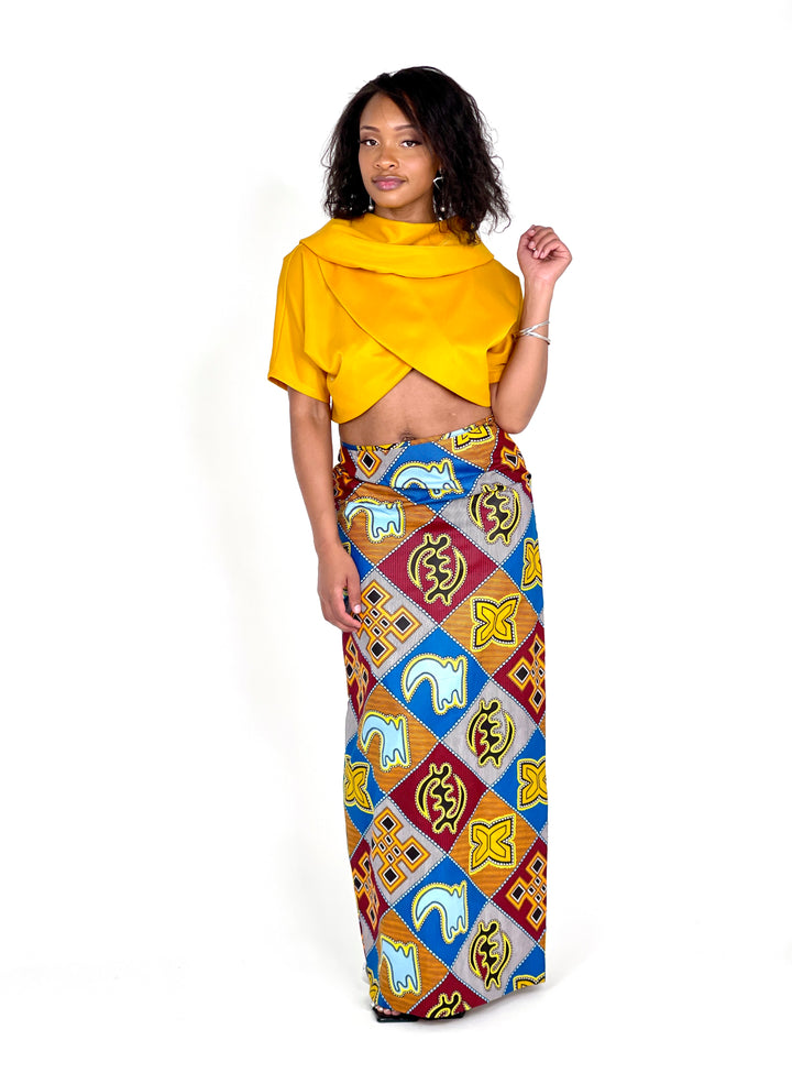 Sassyn Africa Yellow Two Piece Skirt And Crop Top