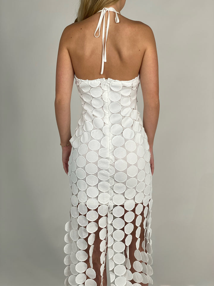 White Fringe Crotchet Midi Dress