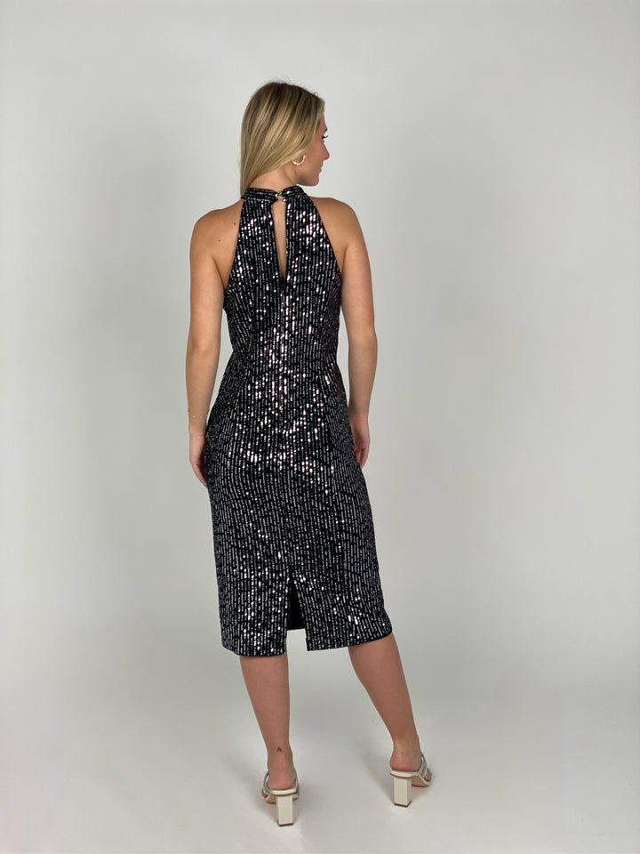 Black Sequin Sleeveless Midi Dress