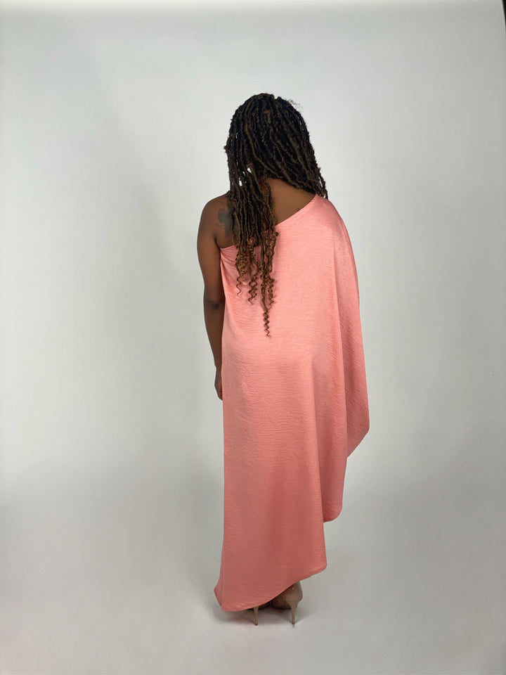 Peach Asymmetrical One Sleeve Dress