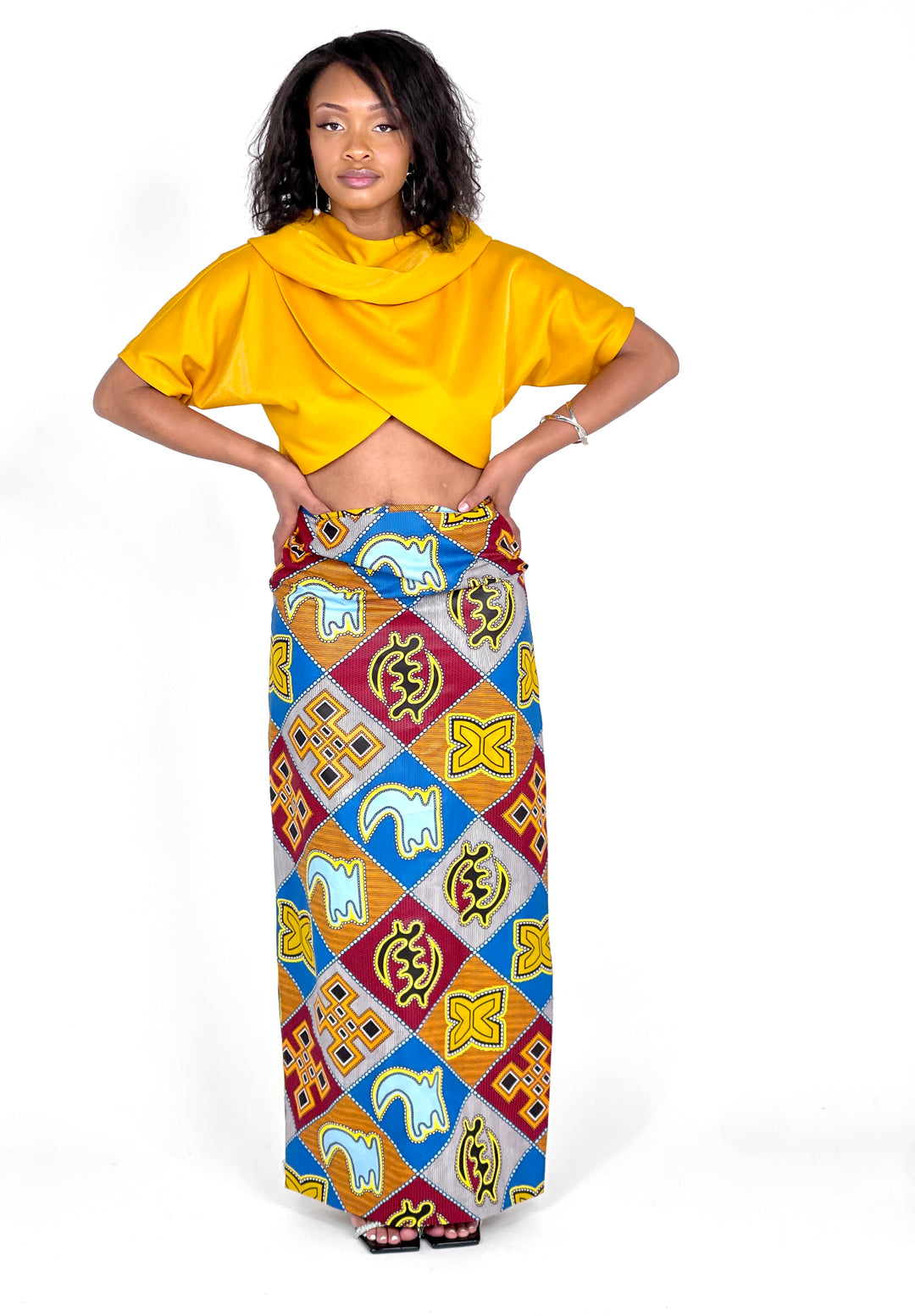 Sassyn Africa Yellow Two Piece Skirt And Crop Top