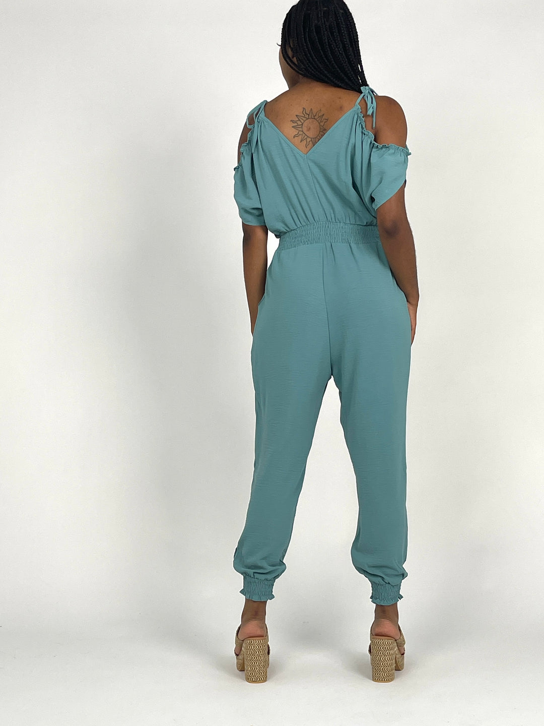 Seafoam Cold Shoulder Jumpsuit