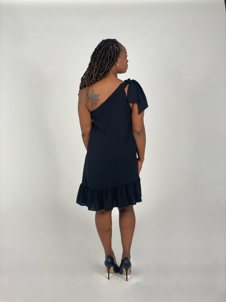 Black Self-Tie One Shoulder Dress