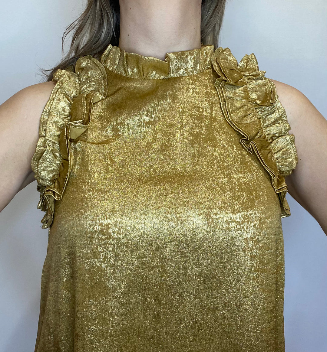 Metallic Gold Cocktail Dress With Ruffles