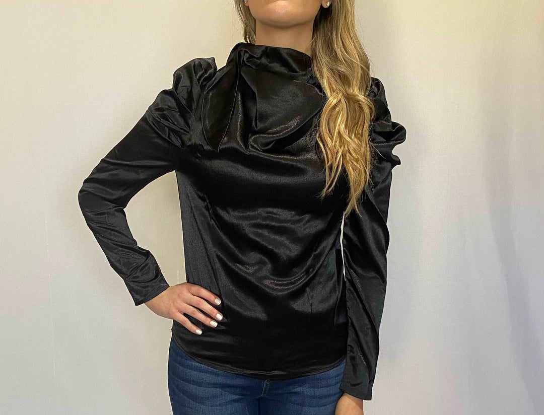 Black Long Sleeve Top With Puff Sleeves