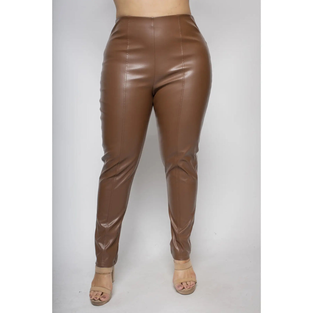 Brown Pu Leather Leggings