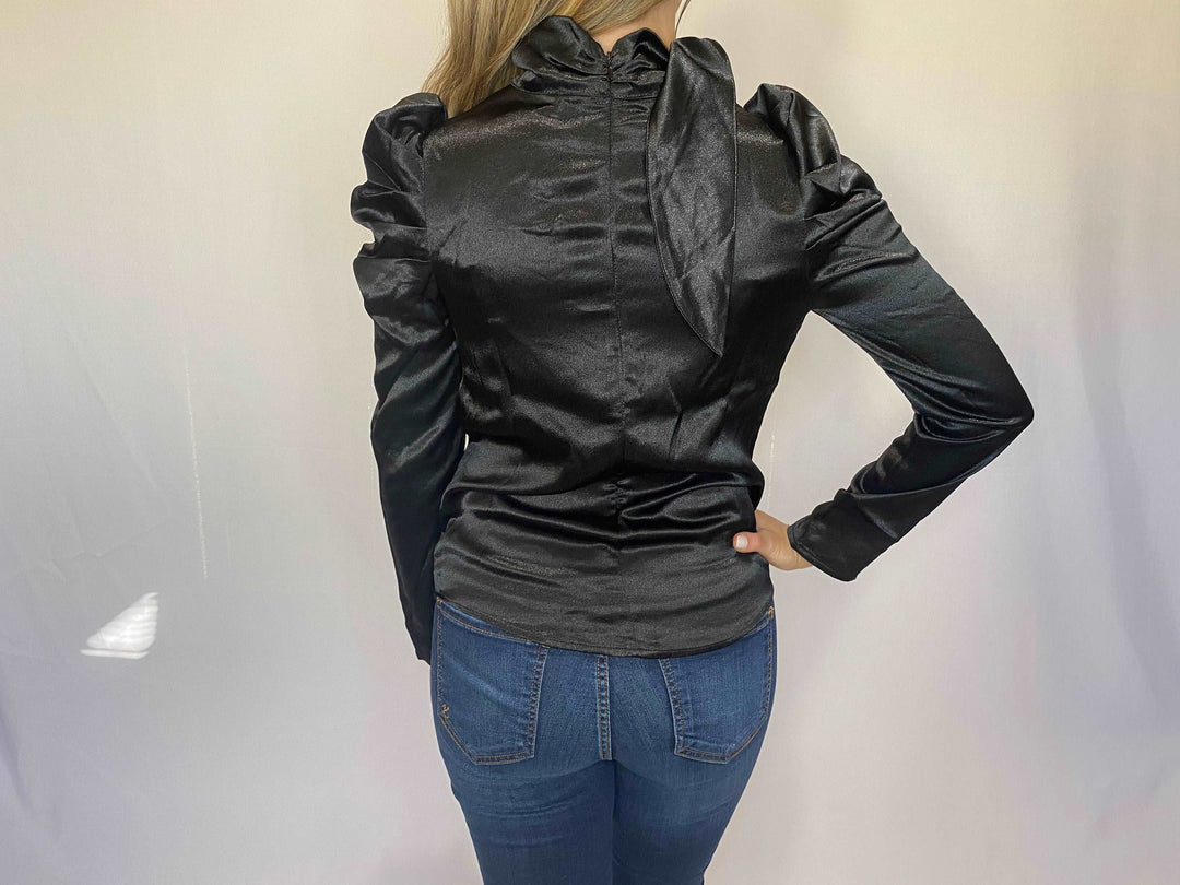 Black Long Sleeve Top With Puff Sleeves