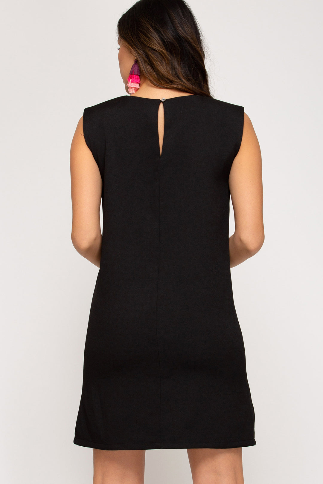 Sleeveless Shoulder Padded Woven Dress With Lining