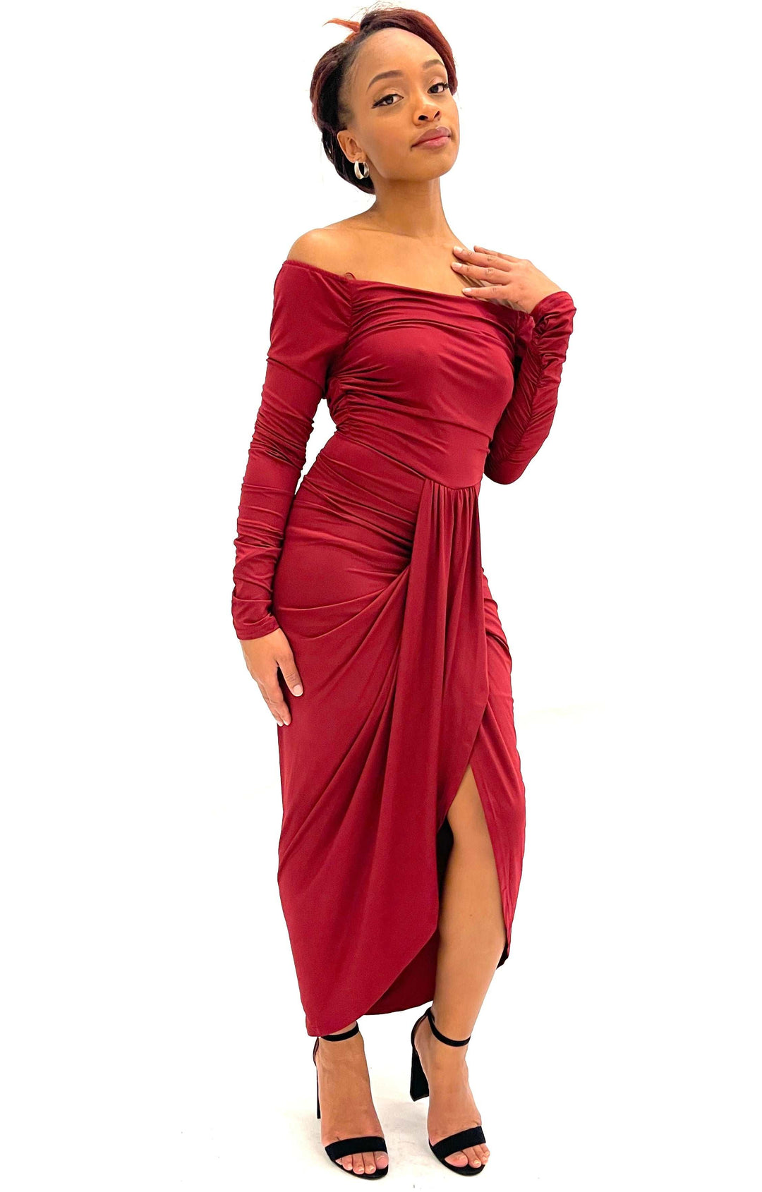 Burgundy Long Sleeve Sexy Dress