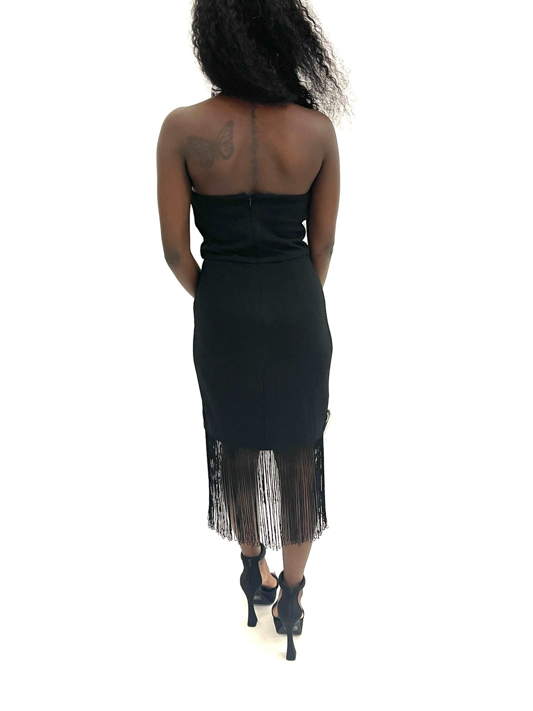 Black Sleeveless Bottom Fringe Dress