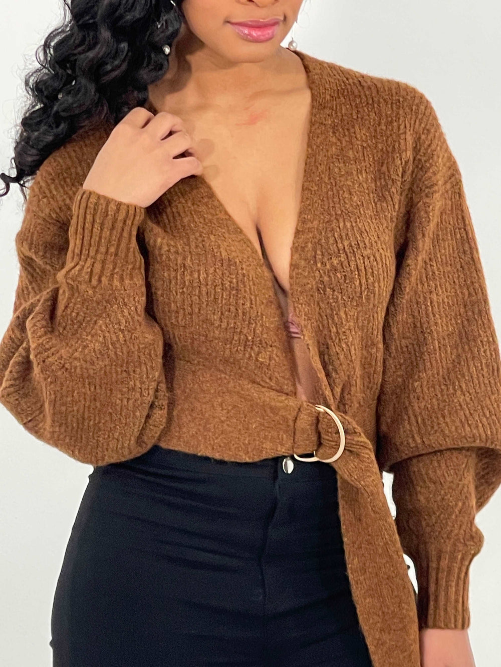 Brown Sweater Knit Top