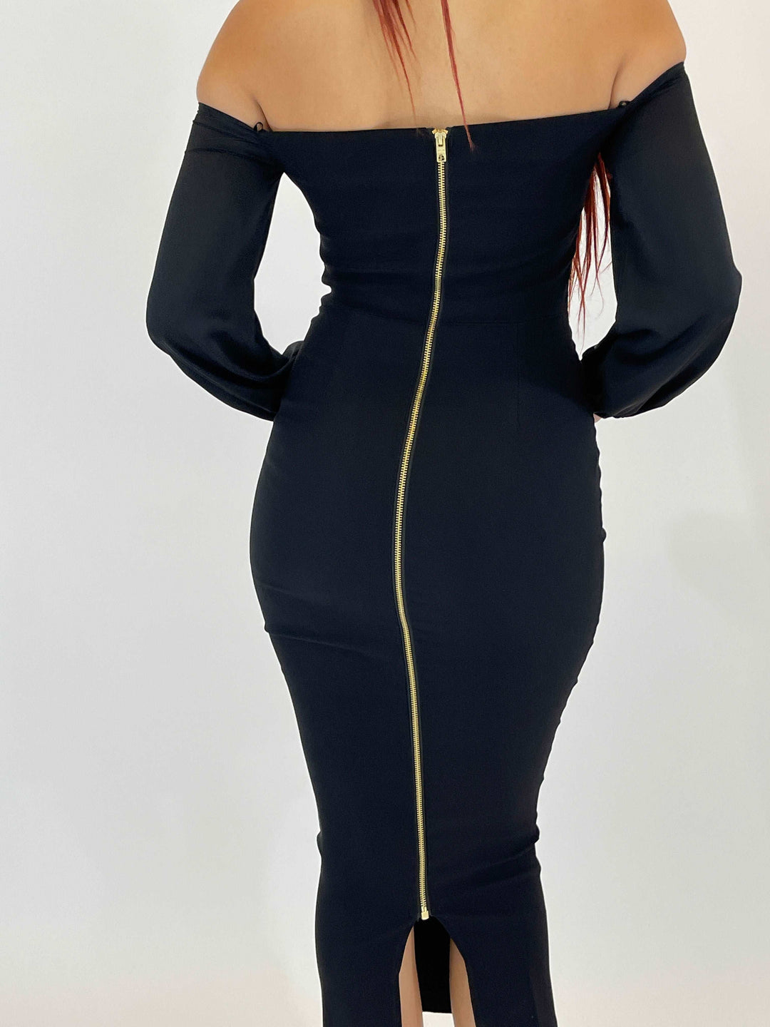 Black Long Sleeve Midaxi Dress