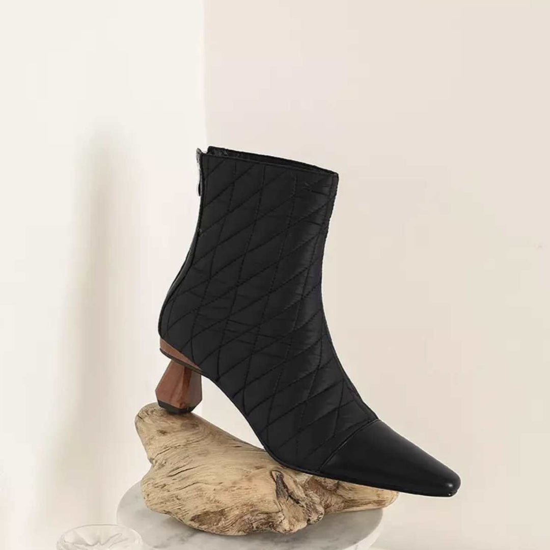 Black Leather Women Snow Boots