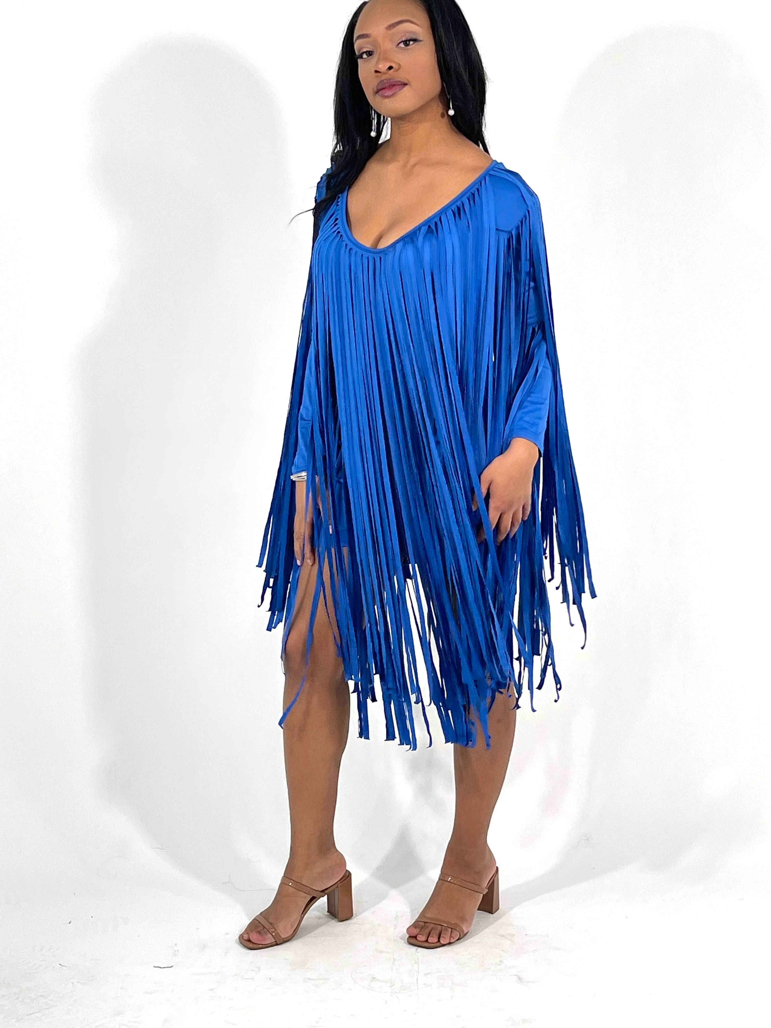 Blue Fringe Dress – SASSYN Designer Boutique