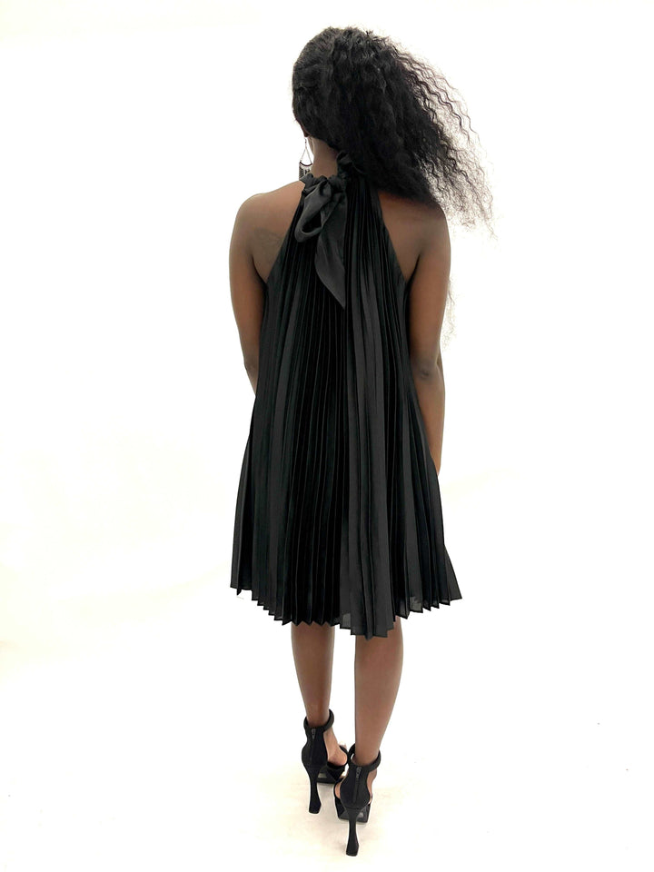 Black Pleated Chain Dress