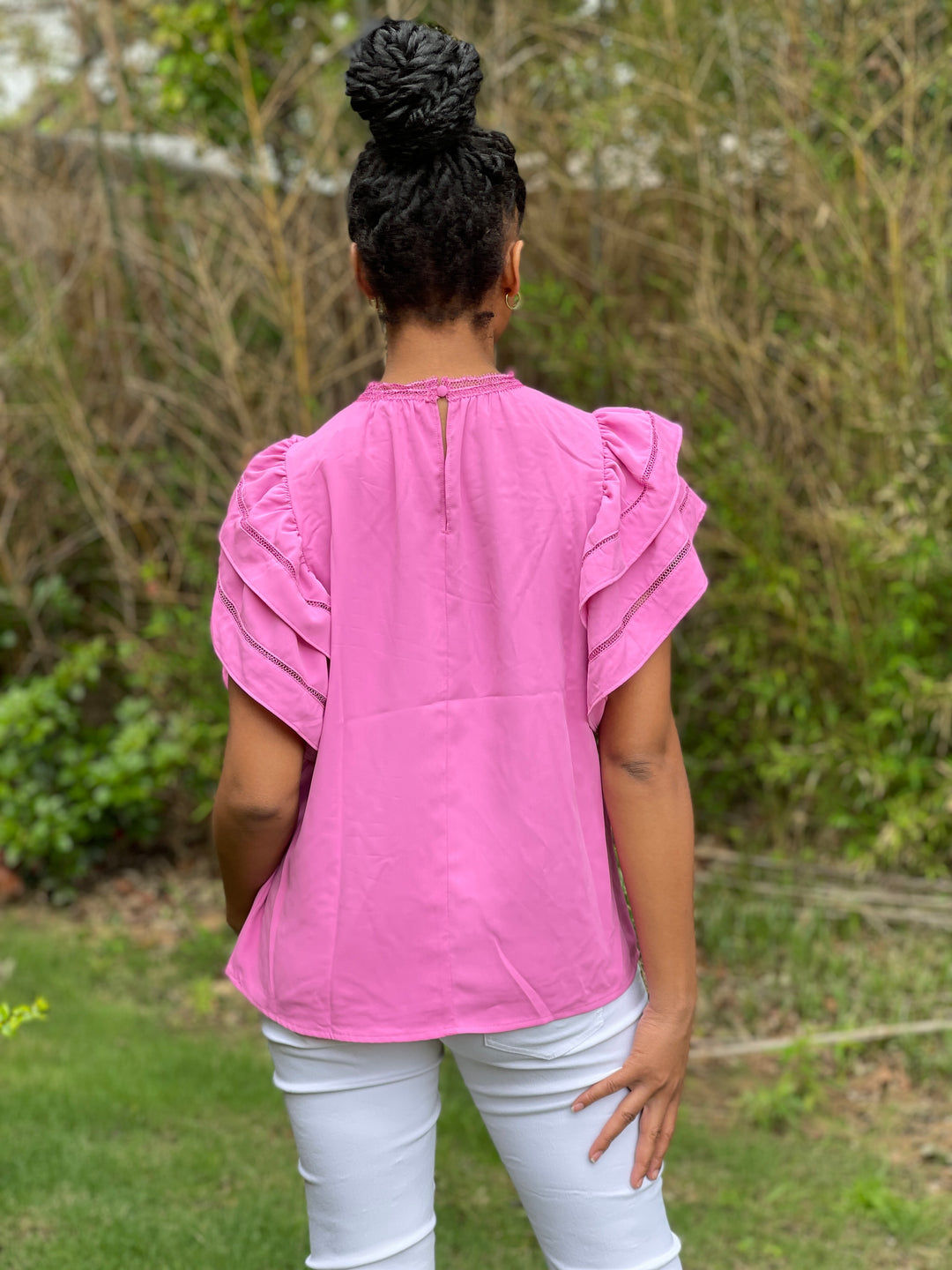 Pink Ruffle Sleeve Top