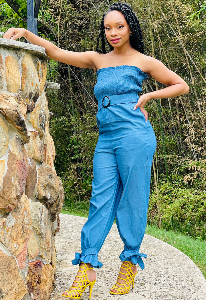 Sassyn Denim Off Shoulder Jumpsuit