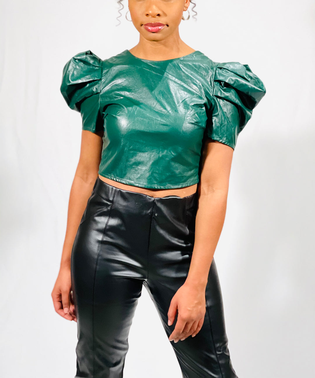 Hunter Green Faux Leather Crop Top